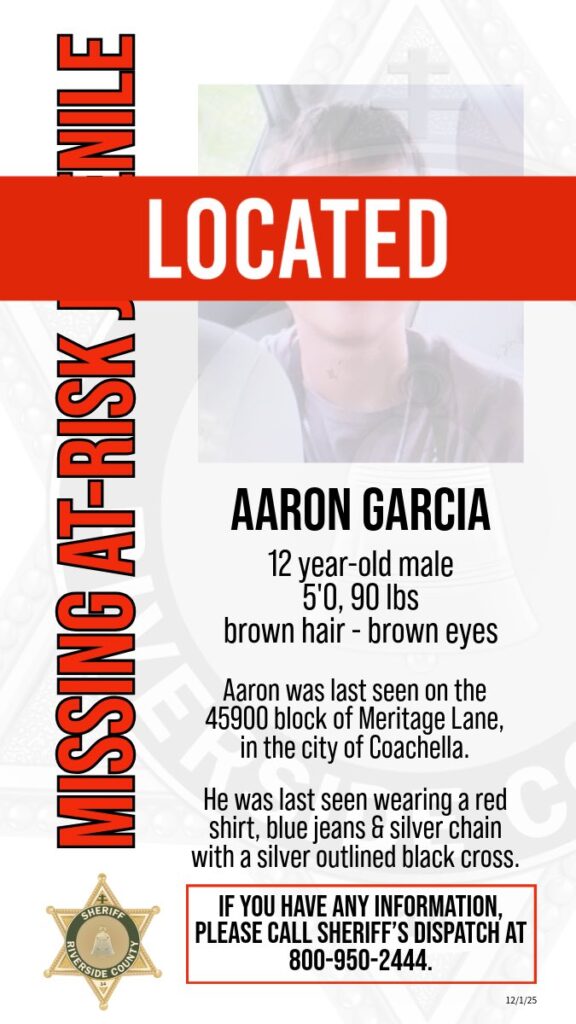 El Niño Desaparecido en Coachella, Aaron García, Es Encontrado Sano