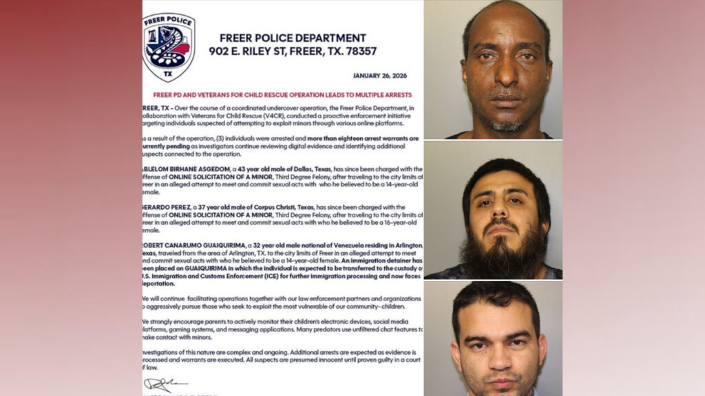 Operativo en Freer Desarticula Red de Explotación Infantil con Tres Arrestos por Solicitación en Línea