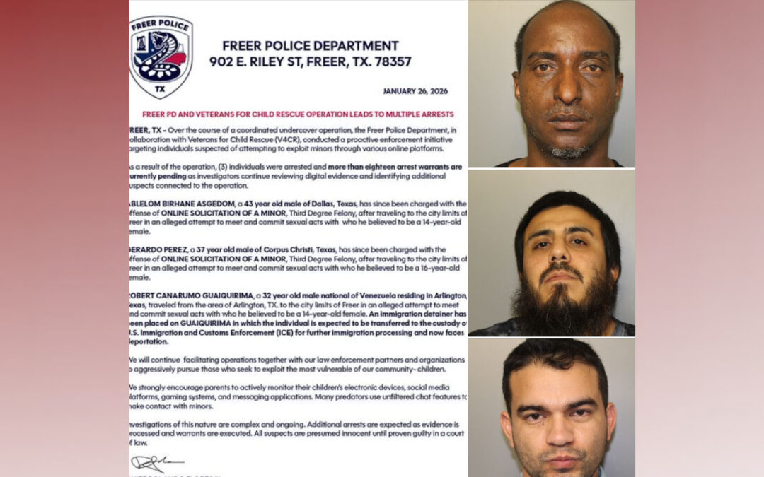 Operativo encubierto en Freer: Tres arrestos por explotación infantil en línea
