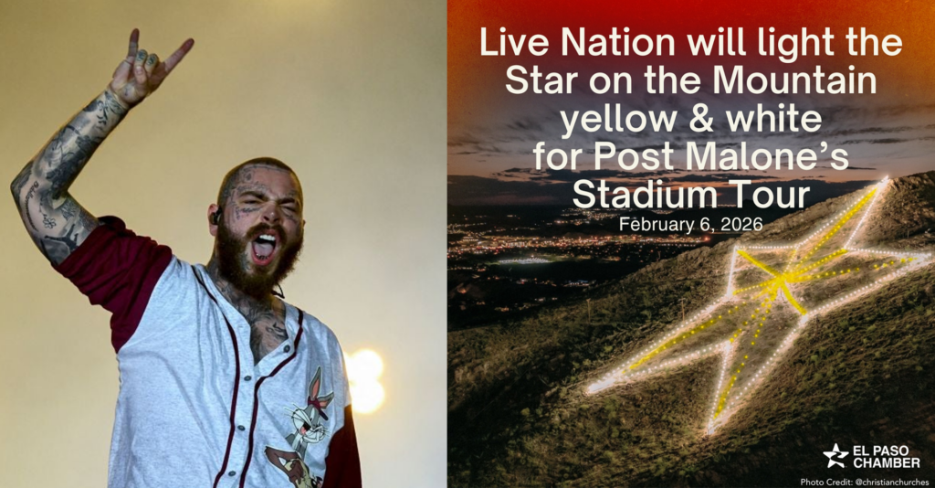 La Estrella en la Montaña de El Paso Rinde Tributo a Post Malone con Iluminación Especial