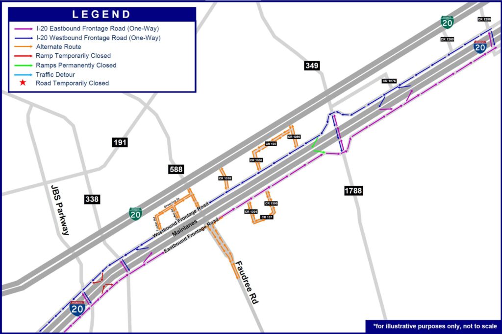 Cierres en la IH-20 Generarán Desvíos y Tráfico entre Odessa y Midland este Fin de Semana