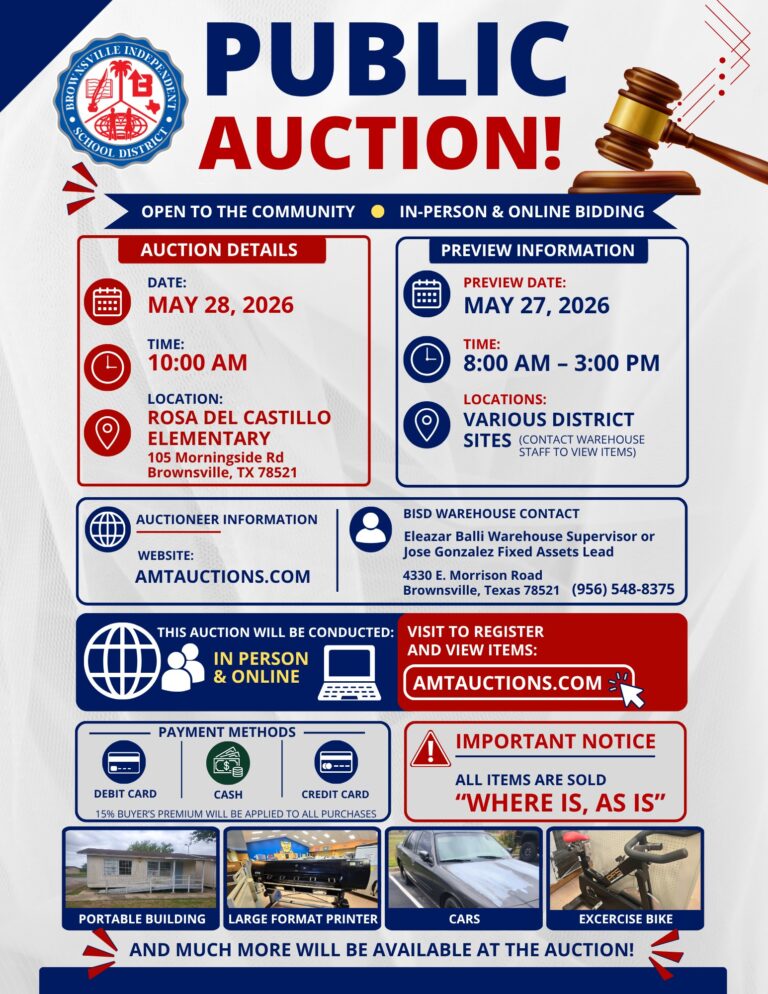 Descubre la Subasta Pública del Brownsville ISD el 28 de Mayo de 2026
