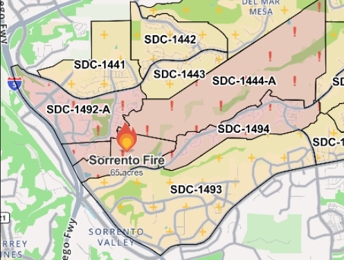 Incendio en Sorrento Valley Desata Evacuaciones y Cierres de Calles