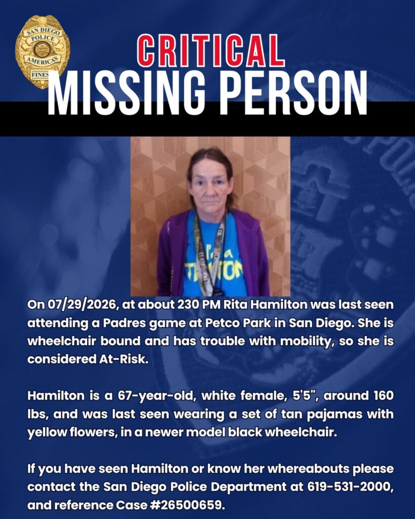 Buscan a Rita Hamilton, desaparecida tras asistir a un partido de los Padres en Petco Park