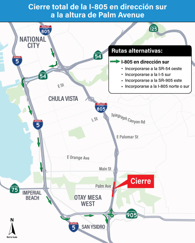 Anuncian cierres nocturnos en la I-805 a la altura de Palm Avenue