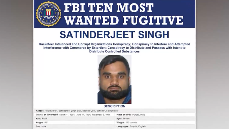 FBI incluye a “Goldy Brar” en la lista de los 10 más buscados