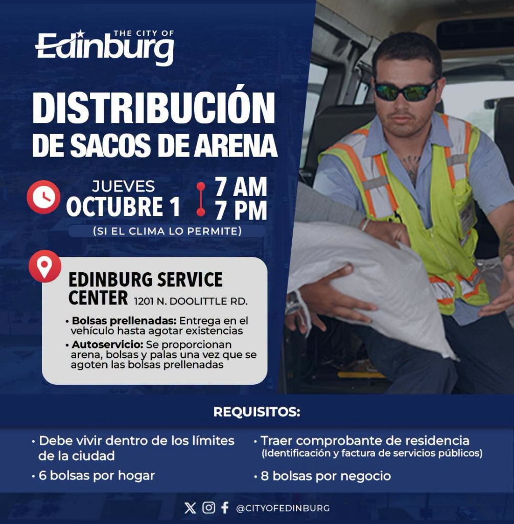 Edinburg distribuirá sacos de arena este jueves