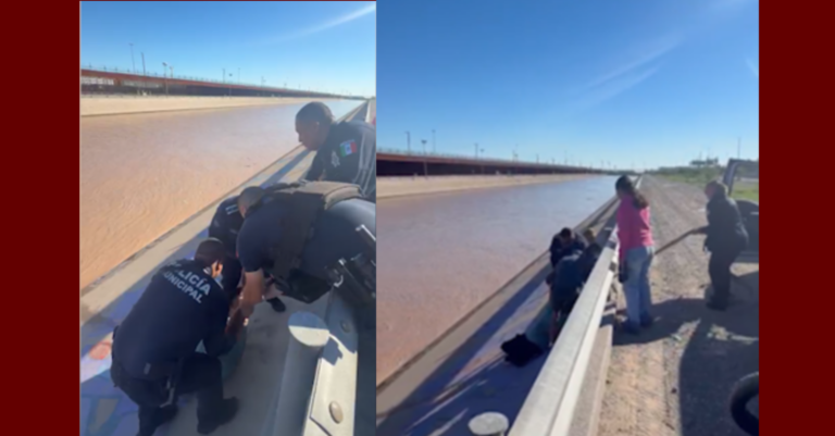 Hombre es rescatado por agentes municipales de Ciudad Juárez en el Río Bravo tras ser arrastrado por la corriente