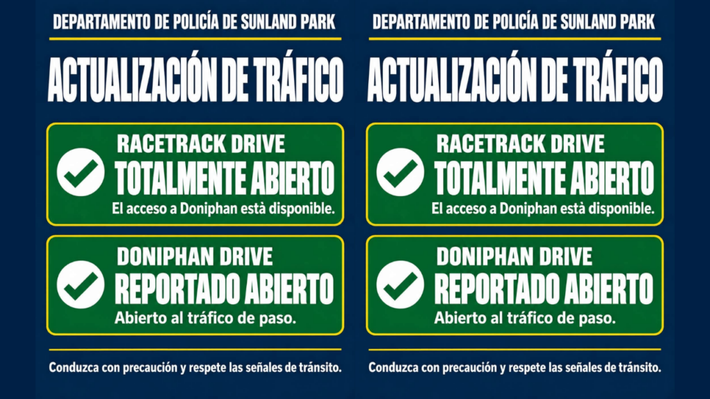Reabren Racetrack Drive y Doniphan Drive tras cierres viales en Sunland Park