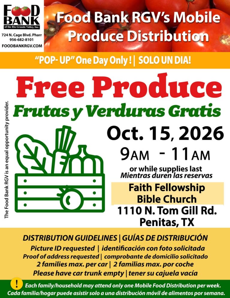 Food Bank RGV ofrecerá frutas y verduras gratis en Penitas este jueves